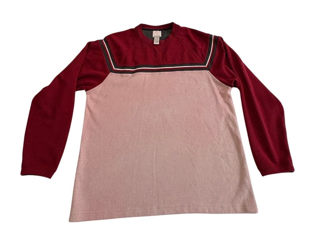 Y2K Xtreme Gear Long Sleeve Shirt Large Ribbed Colorblock Red Pink Heavyweight